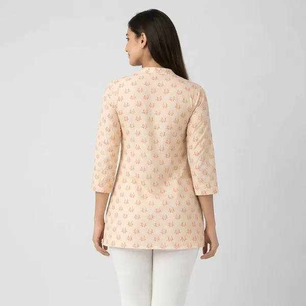 Cream_Cotton_Floral_Print_Mandarin_Collar_Short_Kurti_For_Women