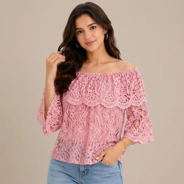 Pink_Net_Lace_Off-Shoulder_Floral_Top_For_Women