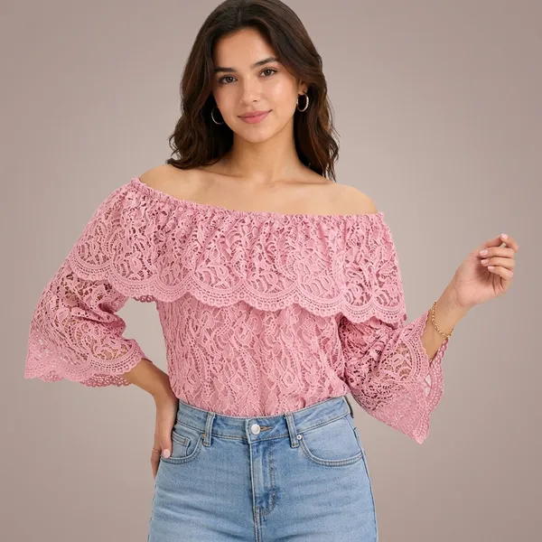 Pink_Net_Lace_Off-Shoulder_Floral_Top_For_Women
