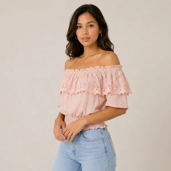 Pink_Cotton_Off-Shoulder_Smocked_Ruffle_Top_For_Women