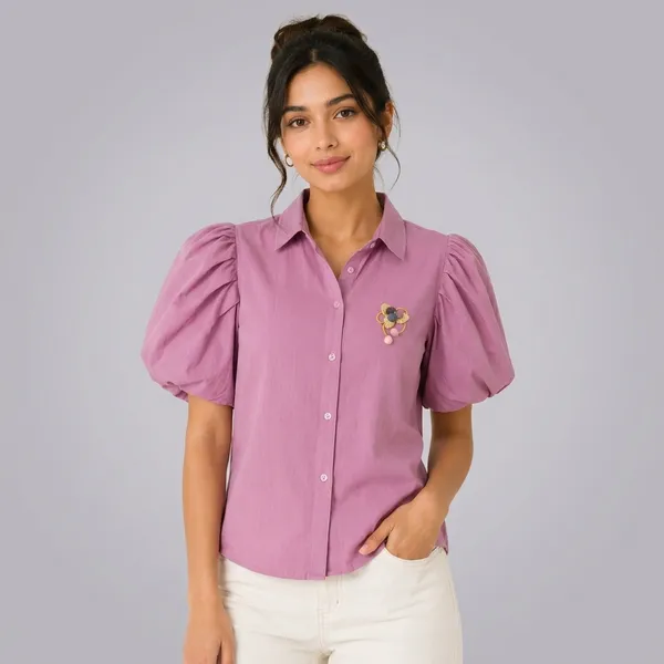 Pink_Rayon_Puff_Sleeve_Embellished_Shirt_For_Women