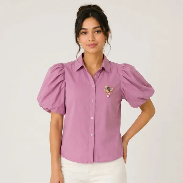 Pink_Rayon_Puff_Sleeve_Embellished_Shirt_For_Women
