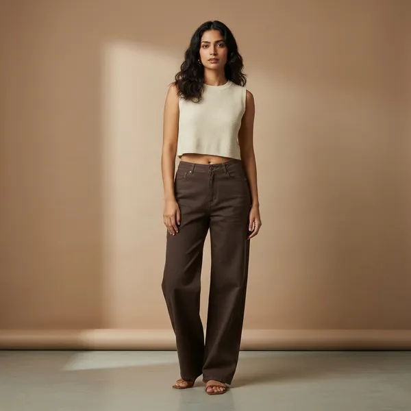 Brown_Denim_High_Waist_Wide_Leg_Trousers_For_Women
