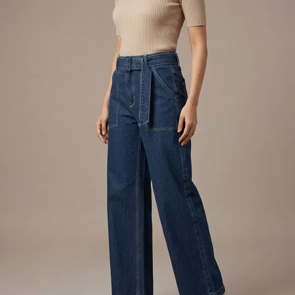 Navy_Blue_Denim_High_Waist_Wide_Leg_Jeans_For_Women