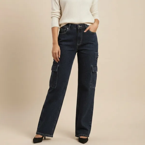 Black_Denim_Wide_Leg_Cargo_Pants_For_Women
