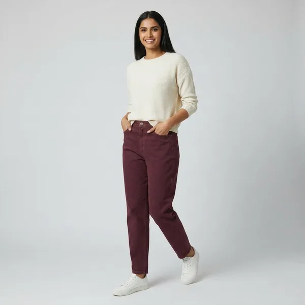 Burgundy_Cotton_Straight_Fit_High_Rise_Trousers_For_Women