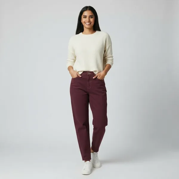 Burgundy_Cotton_Straight_Fit_High_Rise_Trousers_For_Women