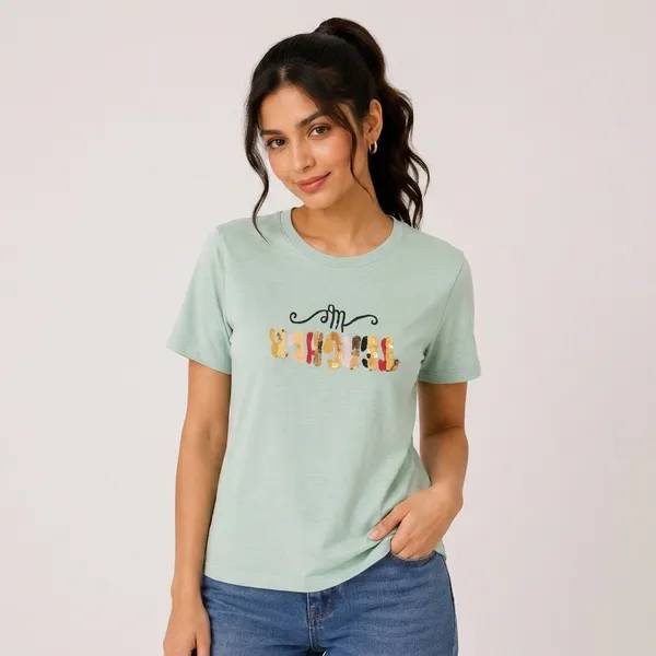 Light_Green_Cotton_Graphic_Print_Casual_T-Shirt_For_Women