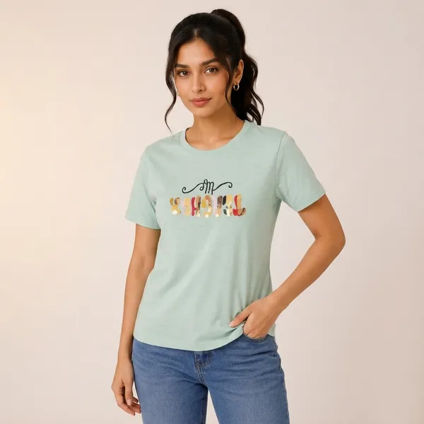 Light_Green_Cotton_Graphic_Print_Casual_T-Shirt_For_Women