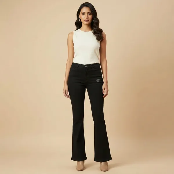 Black_Denim_High_Waist_Flared_Jeans_For_Women