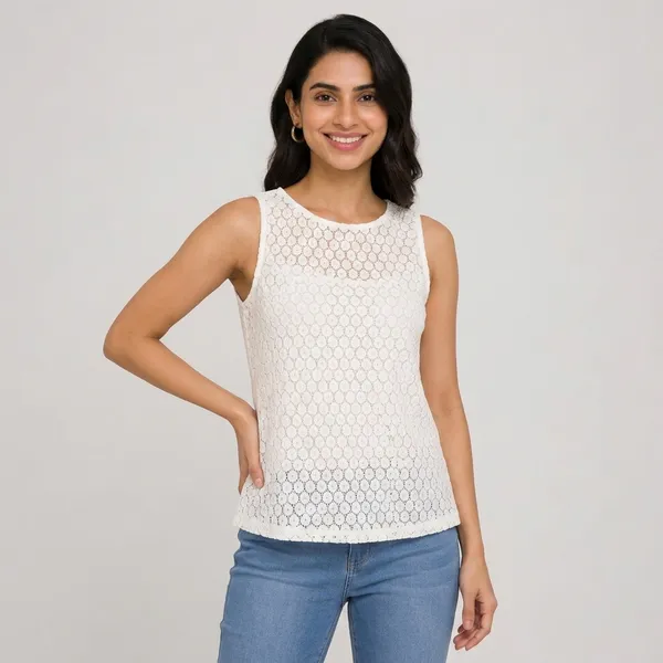 White_Net_Lace_Sleeveless_Top_For_Women