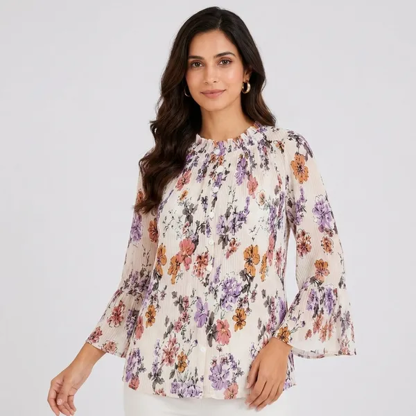 Peach_Crepe_Floral_Print_Bell_Sleeve_Top_For_Women