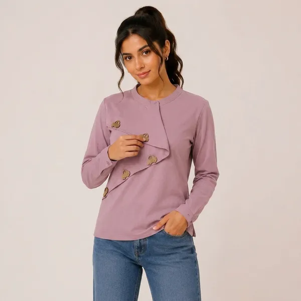 Pink_Polyester_Relaxed_Button_Detail_Long_Sleeve_Top_For_Women