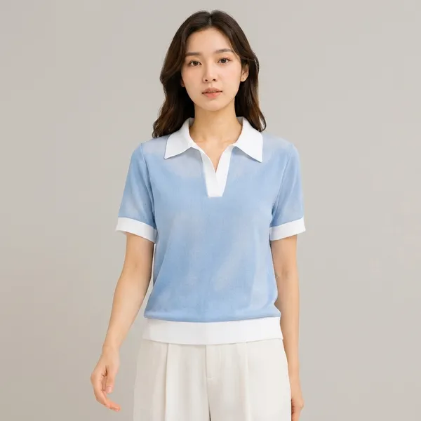 Sky_Blue_Cotton_Knit_Relaxed_Polo_Top_For_Women