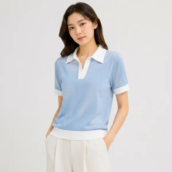 Sky_Blue_Cotton_Knit_Relaxed_Polo_Top_For_Women