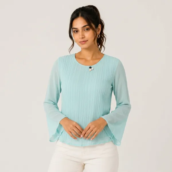 Blue_Crepe_Relaxed_Bell_Sleeve_Top_For_Women