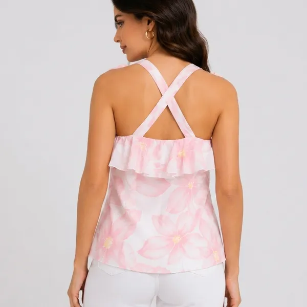Pink_Chiffon_Tie_Dye_Ruffle_Strap_Top_For_Women