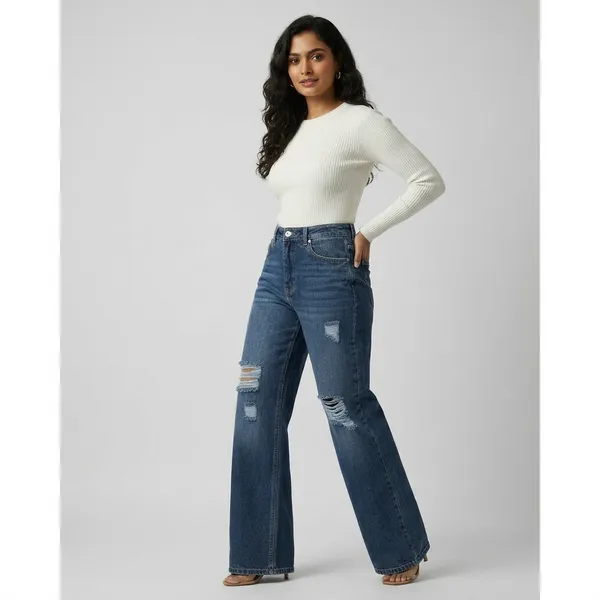 Dark_Blue_Denim_Distressed_Wide_Leg_High_Rise_Jeans_For_Women