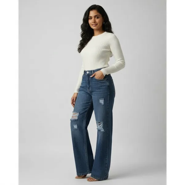 Dark_Blue_Denim_Distressed_Wide_Leg_High_Rise_Jeans_For_Women