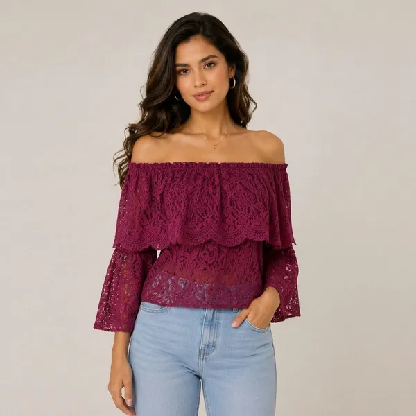 Wine_Net_Lace_Off-Shoulder_Ruffle_Top_For_Women