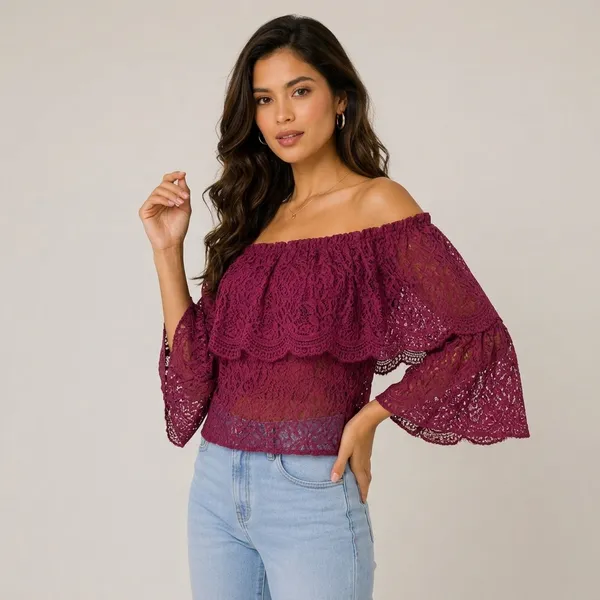 Wine_Net_Lace_Off-Shoulder_Ruffle_Top_For_Women