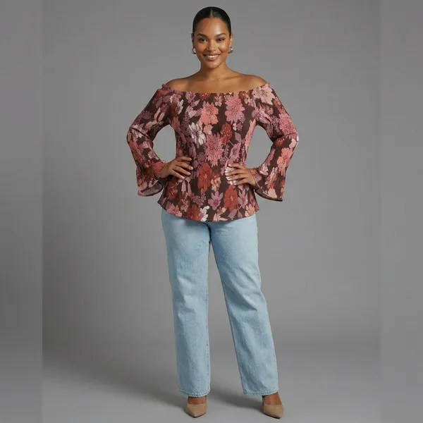 Wine_Crepe_Floral_Print_Off-Shoulder_Smocked_Top_For_Women