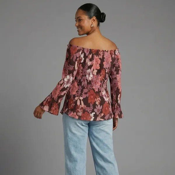 Wine_Crepe_Floral_Print_Off-Shoulder_Smocked_Top_For_Women