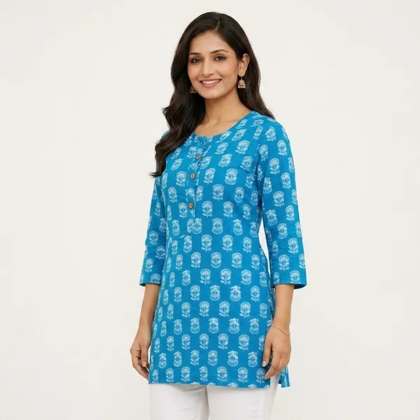 Blue_Cotton_Relaxed_Floral_Printed_Tunic_Top_For_Women