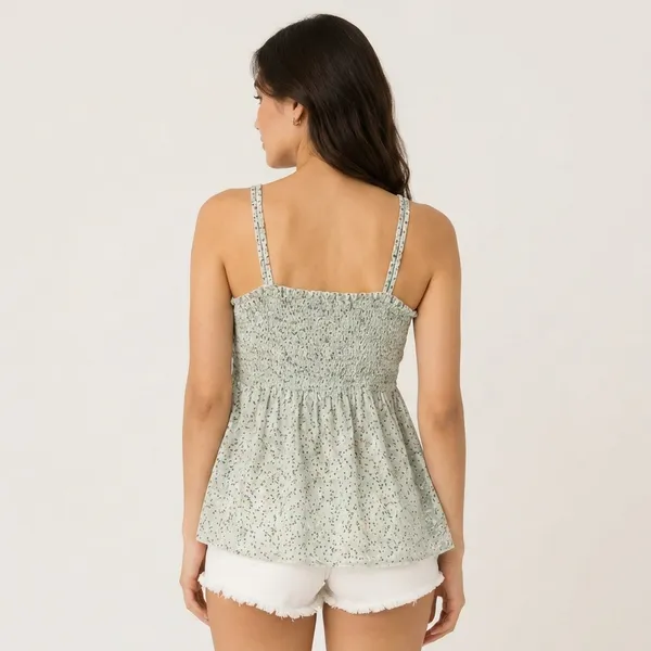Sage_Green_Chiffon_Floral_Print_Smocked_Tank_Top_For_Women