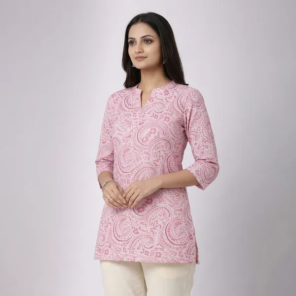 Pink_Cotton_Paisley_Print_Tunic_Top_For_Women