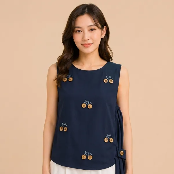 Navy_Blue_Rayon_Embroidered_Sleeveless_Side_Tie_Top_For_Women
