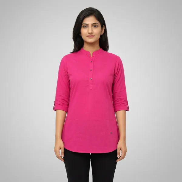 Rani_Pink_Cotton_Solid_Mandarin_Collar_Tunic_Top_For_Women