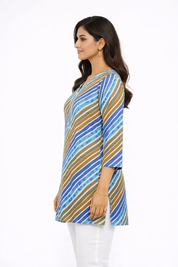 Multicolour_Cotton_Striped_A-Line_Short_Kurti_For_Women