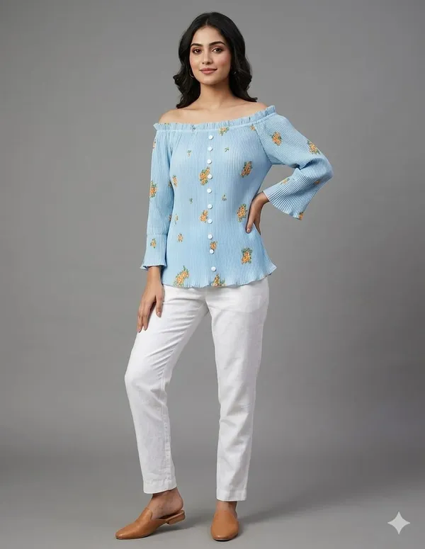 Blue_Crepe_Floral_Embroidered_Off-Shoulder_Top_For_Women
