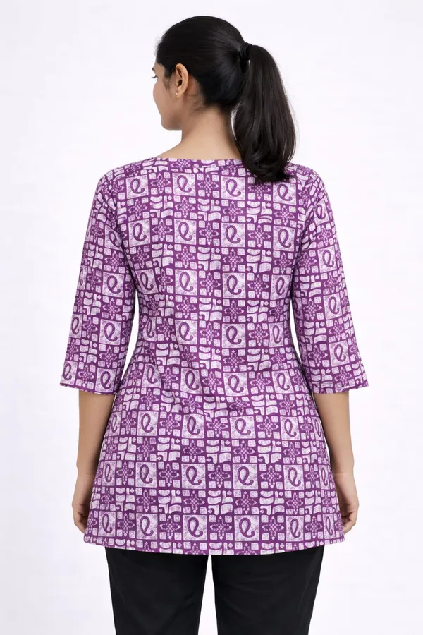 Purple_Cotton_Printed_A-Line_Short_Kurti_For_Women