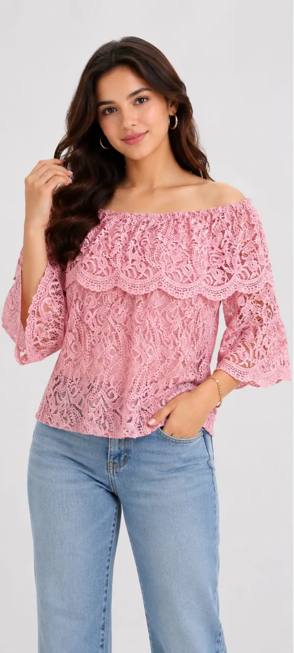 Pink_Net_Lace_Off-Shoulder_Floral_Top_For_Women