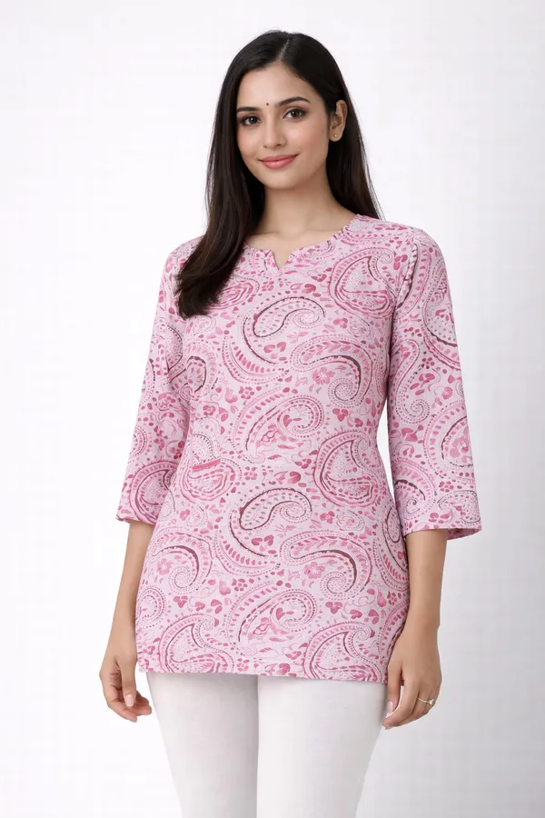 Pink_Cotton_Paisley_Print_Tunic_Top_For_Women
