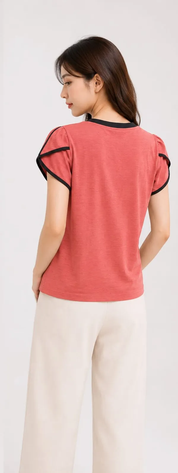 Orange_Lycra_Relaxed_Puff_Sleeve_Bow_Accent_Top_For_Women