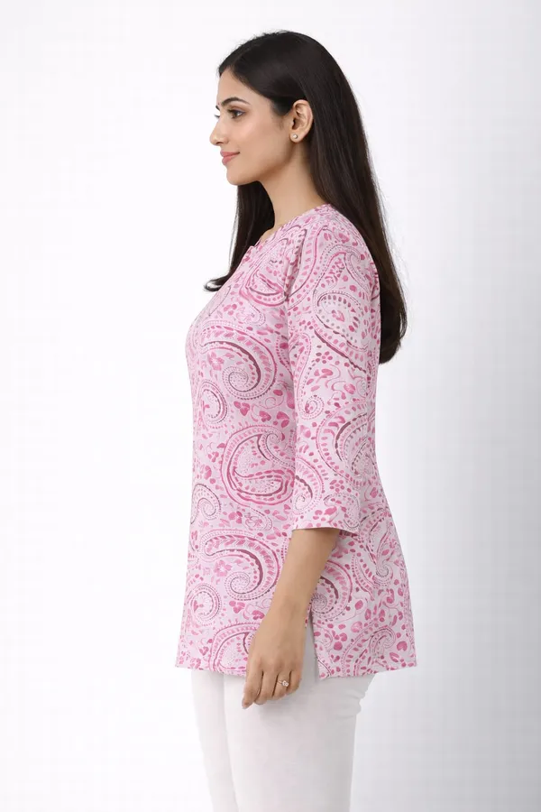 Pink_Cotton_Paisley_Print_Tunic_Top_For_Women