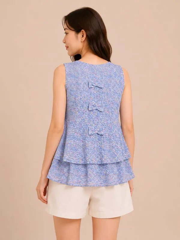 Blue_Crepe_Floral_Print_Sleeveless_Tiered_Top_For_Women