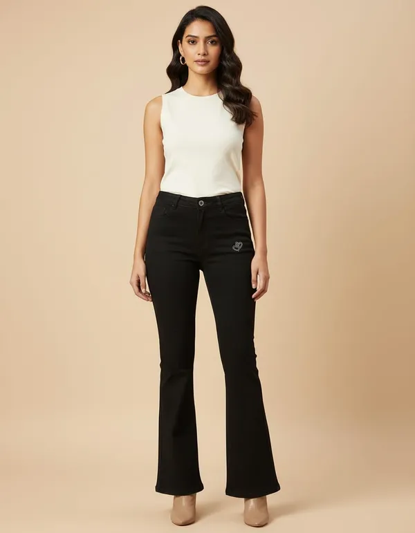 Black_Denim_High_Waist_Flared_Jeans_For_Women