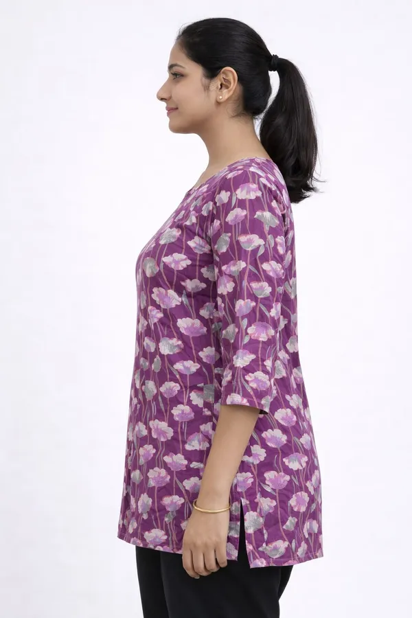 Purple_Cotton_Floral_Print_Relaxed_Tunic_Kurti_For_Women