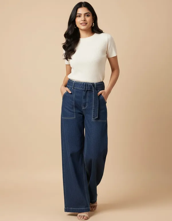 Navy_Blue_Denim_High_Waist_Wide_Leg_Jeans_For_Women