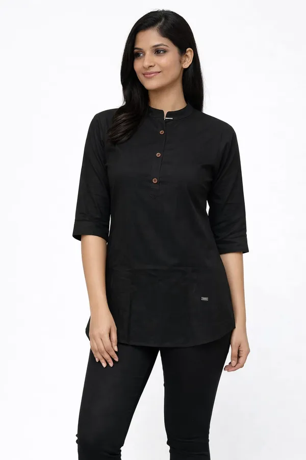 Black_Cotton_Mandarin_Collar_Tunic_Kurti_For_Women