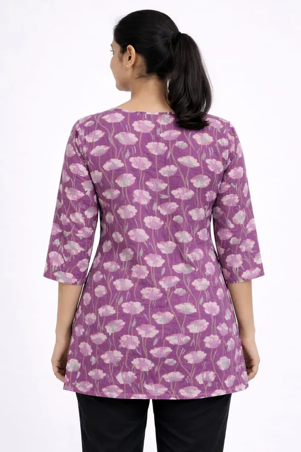 Purple_Cotton_Floral_Print_Relaxed_Tunic_Kurti_For_Women