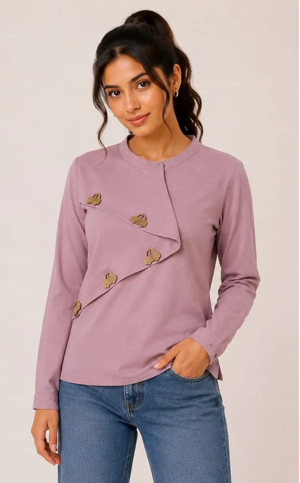 Pink_Polyester_Relaxed_Button_Detail_Long_Sleeve_Top_For_Women