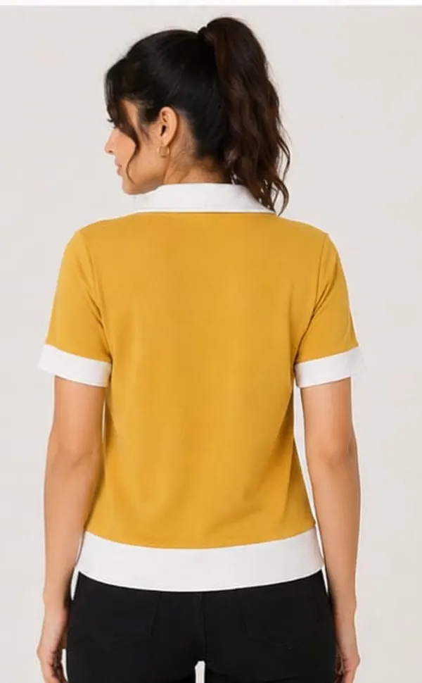 Yellow_Cotton_Blend_Polo_T-Shirt_For_Women