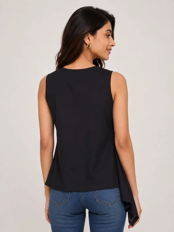 Black_Rayon_Sleeveless_Embroidered_Peplum_Top_For_Women