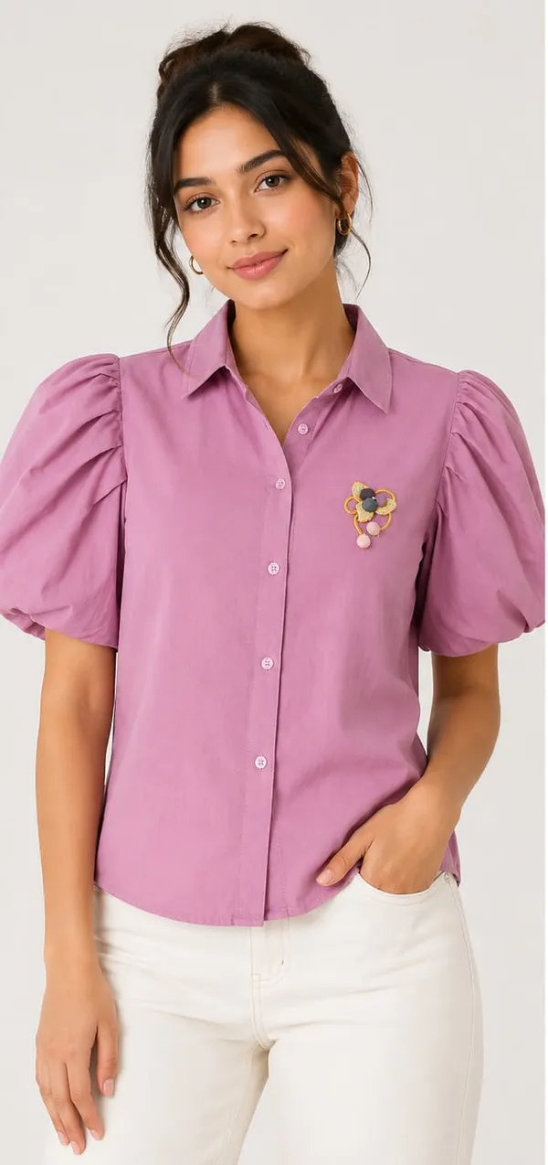 Pink_Rayon_Puff_Sleeve_Embellished_Shirt_For_Women