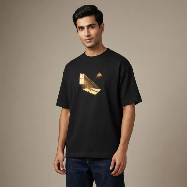 Black_Cotton_Oversized_Golden_Embroidered_Patch_T-Shirt_For_Unisex